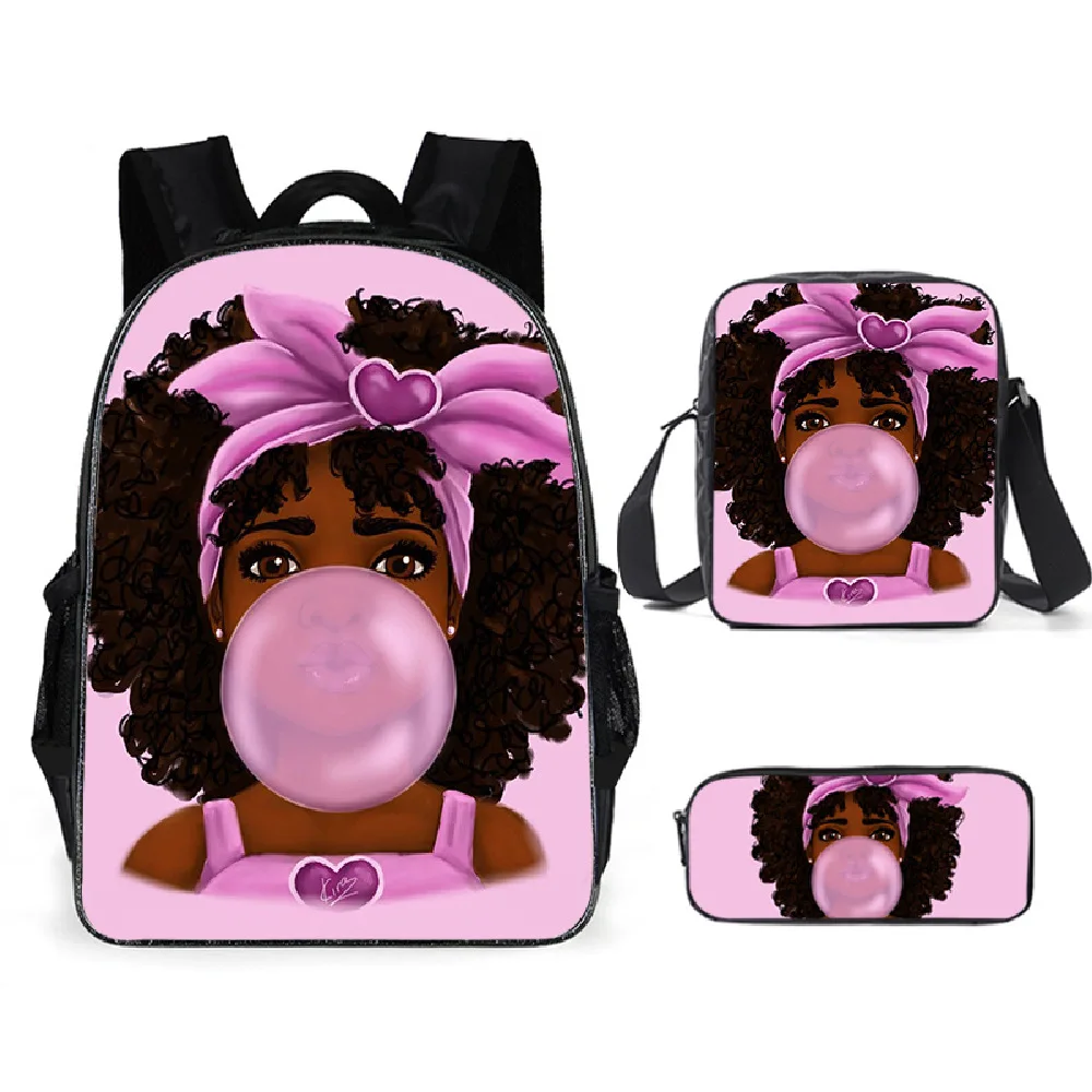 

Factory Cheap Back To School Backpack American Black Art African Girls Kids School Bag Mochila 3Pcs/set School Bags for Girls