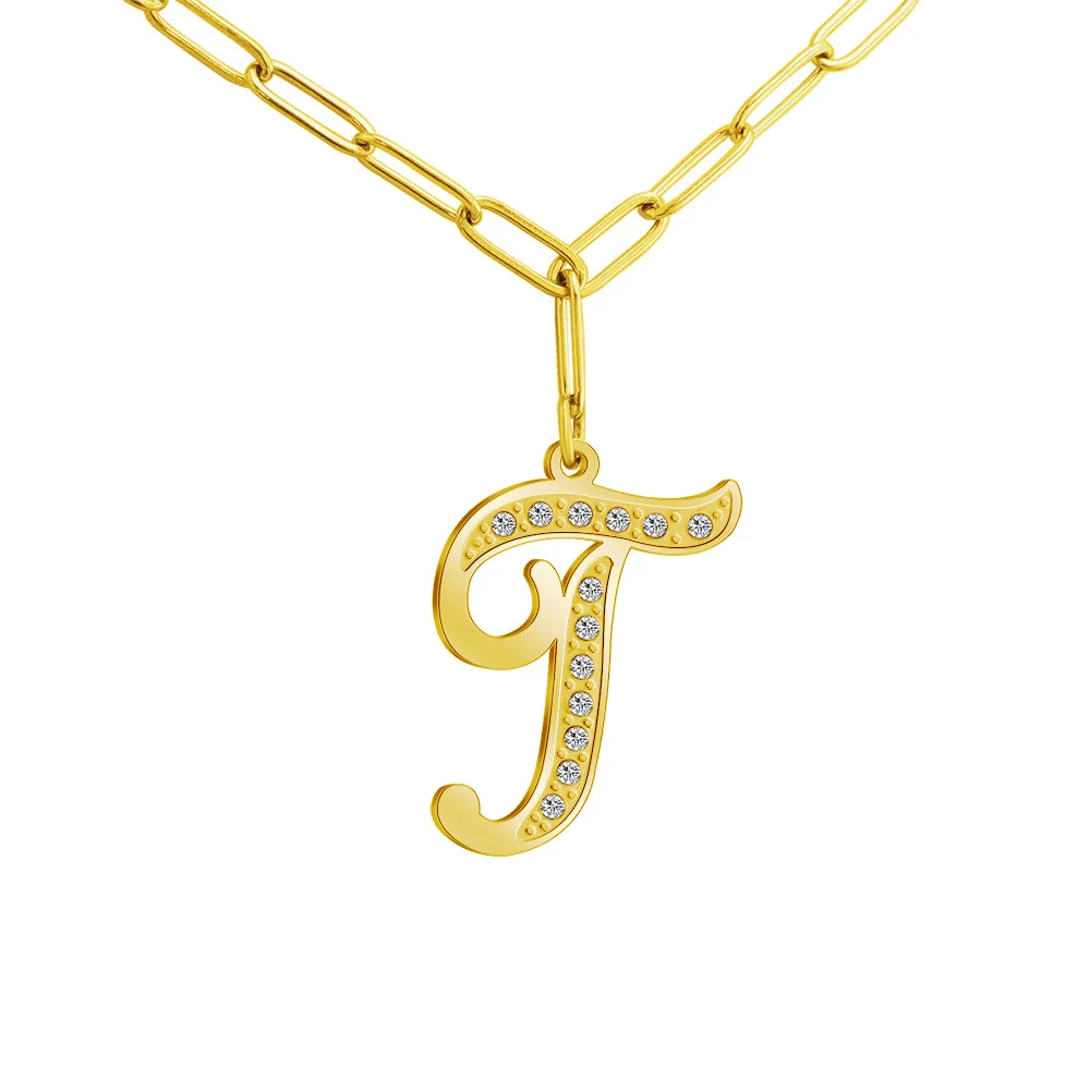 

RFJEWEL 2021 New arrival 18K gold plating Stainless steel material custom initial letter T necklace for women jewelry gifts