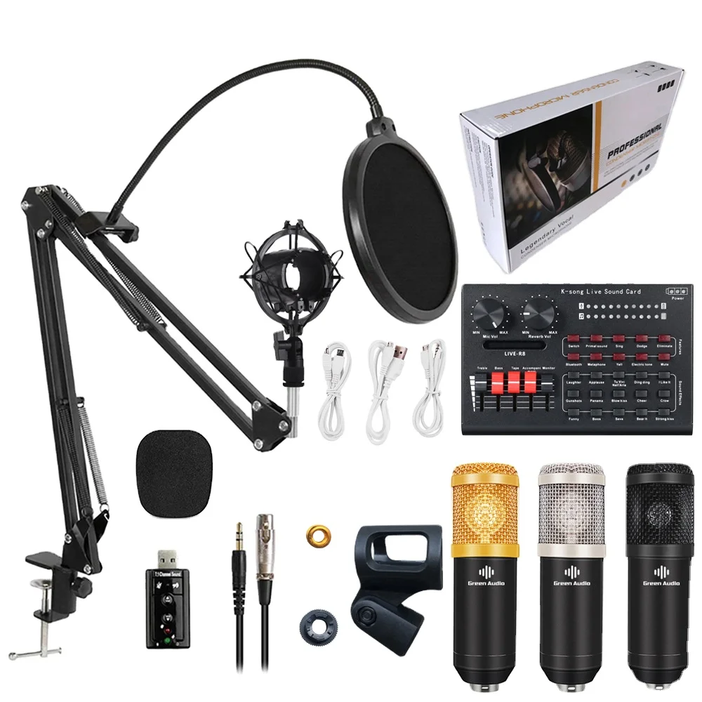 BM800 Professional Condenser Microphone V8 Sound Card set for webcast live recording
