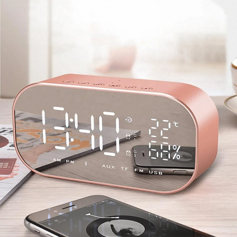 

Outdoor Portable Wireless Radio S2 S5 Speaker Mirror Clock Alarm Blue tooth Speaker LED Display Music Speaker, 3 colors