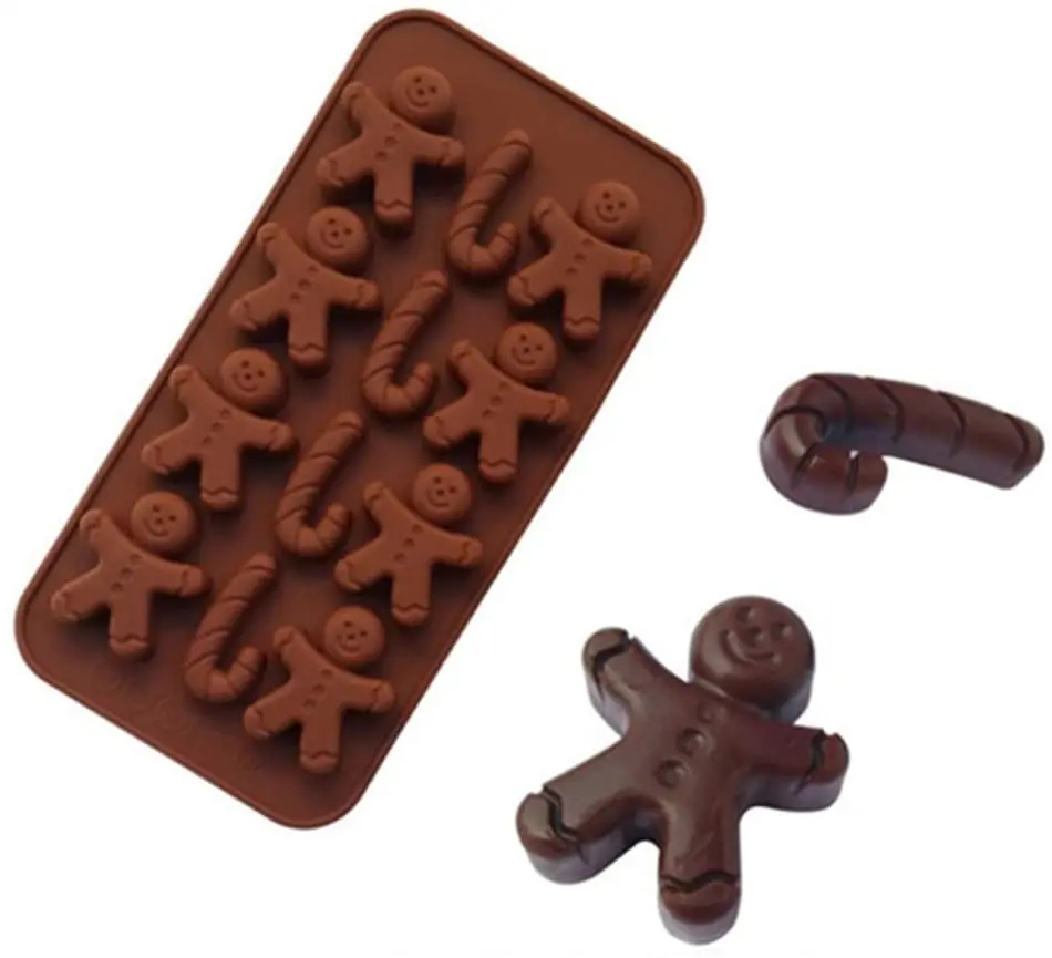 

2 Pcs Silicone Chocolate Molds Gingerbread Man Shape Ice Cube Tray Non-Stick Sweet Mold Home Kitchen Cakes Chocolate Making, Brown