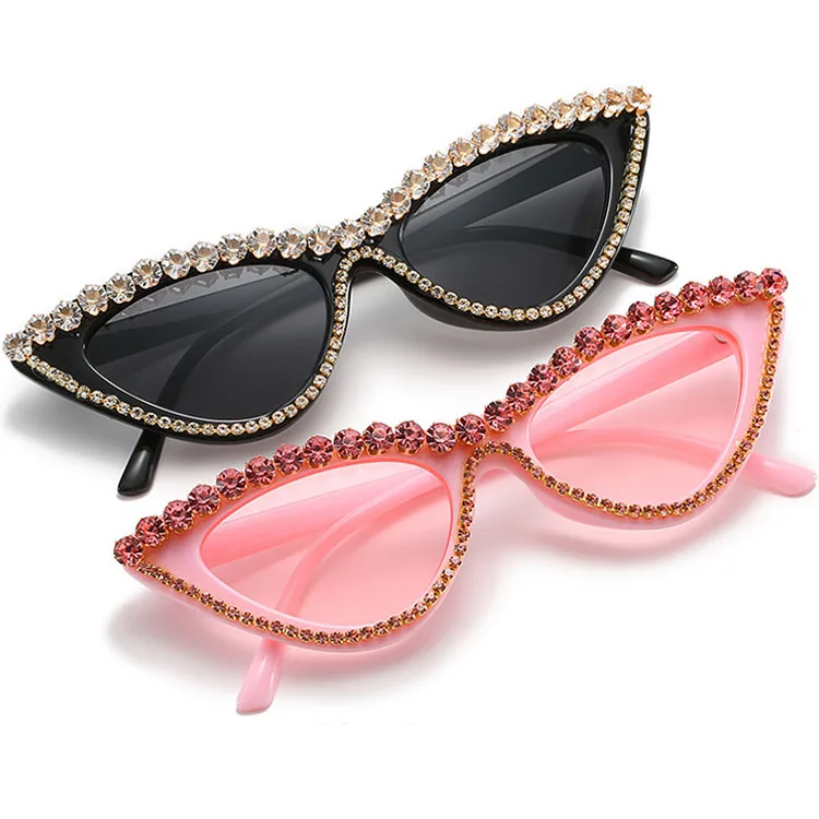 

Rhinestone Pink Sexy Black Vintage Lenses Shades Fashion Cat Eye Sunglasses Women Sunglasses, Any color available
