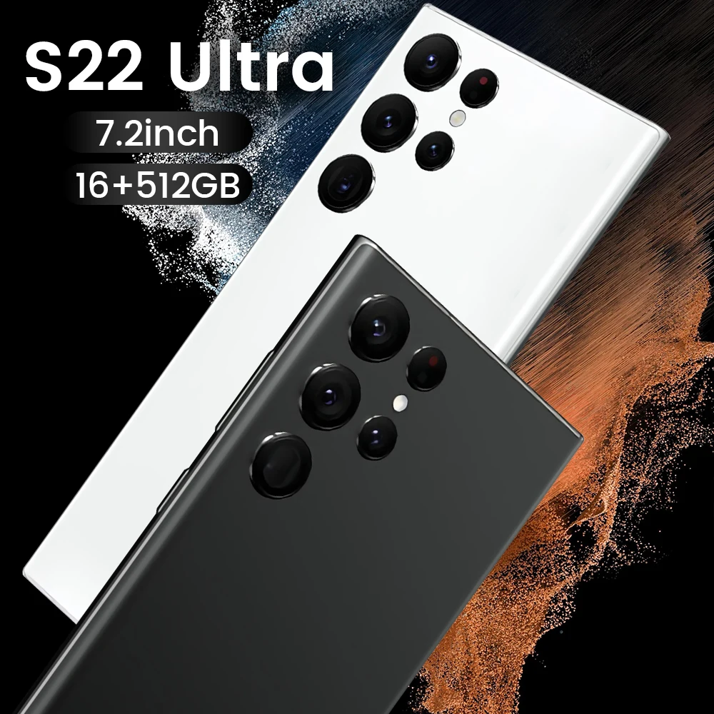 

Hot sale Smartphone S22 Ultra 7.2 Inch 16GB+512GB Original Cell Phone Unlocked Android Smart Mobile Phone, White/black