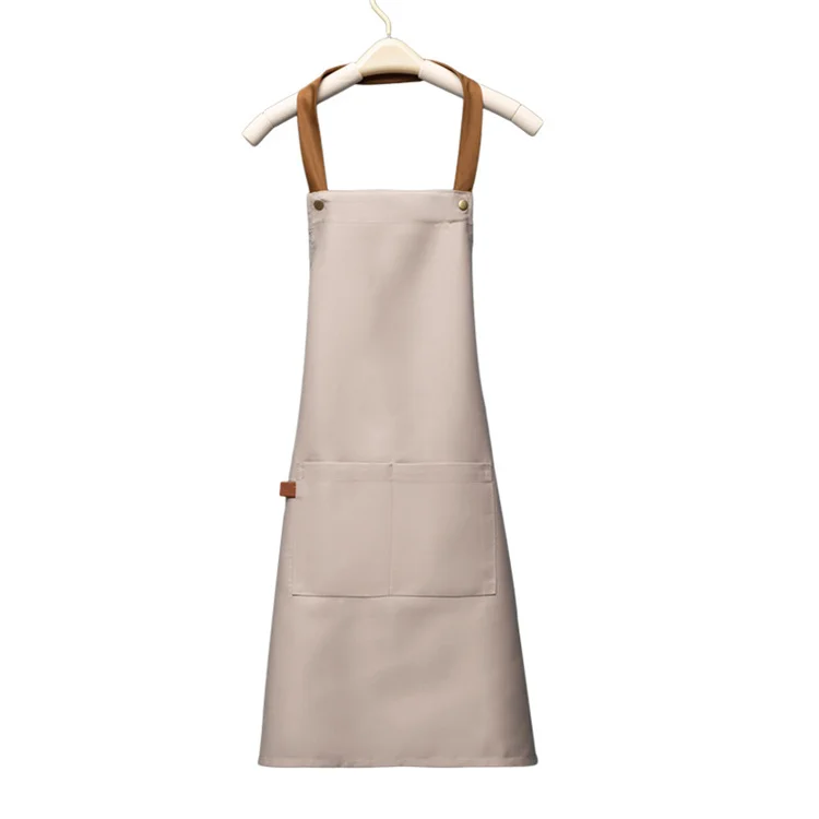 

Amazon Hot sell New Design Custom Logo Cotton Polyester Pure Color kitchen cooking Apron for woman with pockets, 9 stock colors