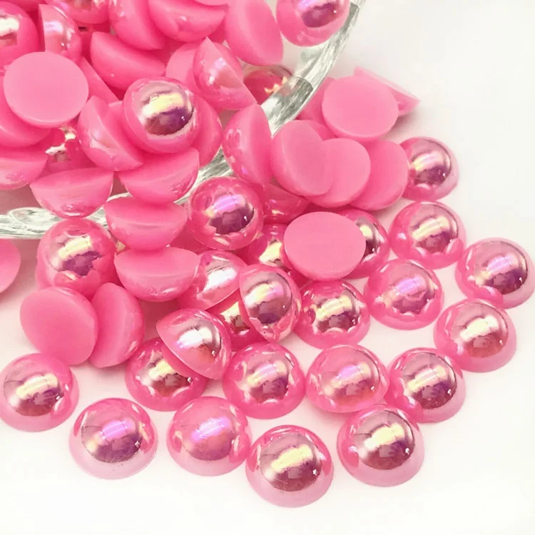 

2mm to 12mm Wholesale flat back pearls half round pearls for bling craft, Pink ab