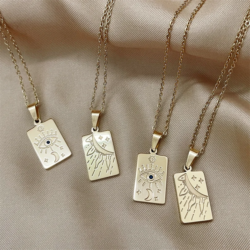 

New Arrival 18k stainless steel gold plated horoscope tarot card necklace cube square pendant necklaces, Picture