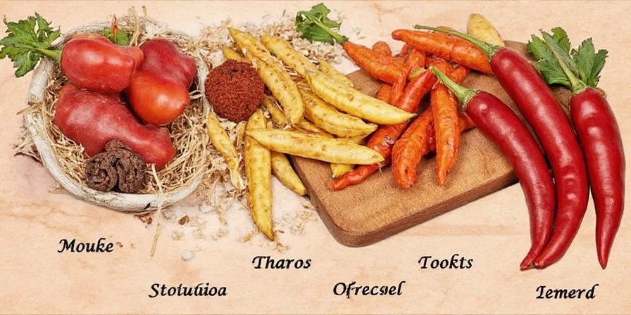 Exotic spices like coriander, cinnamon, and allspice arranged artistically