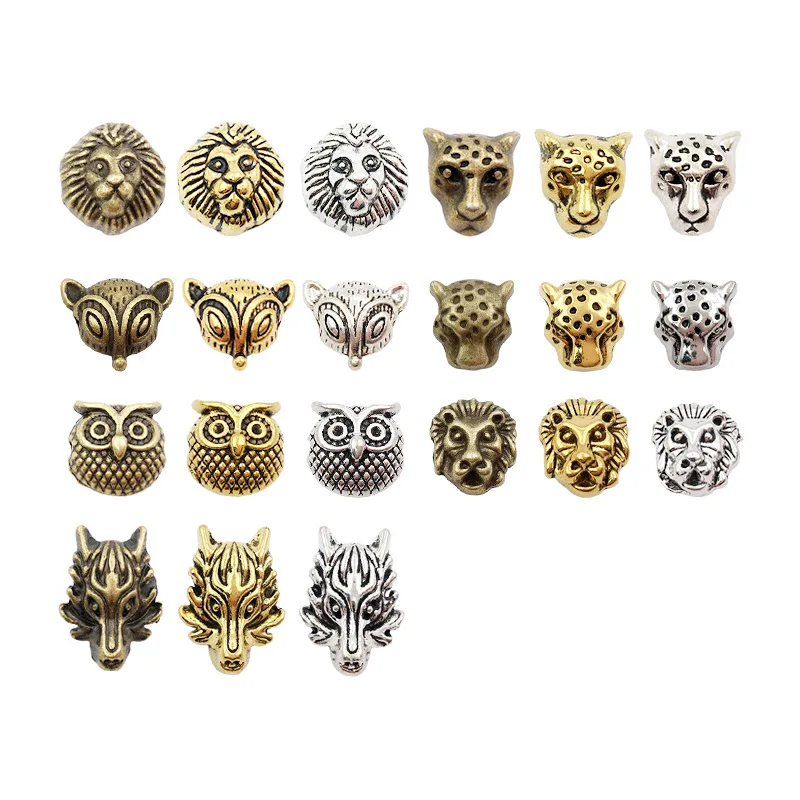 

Gold Silver animals Beads Charm wolf fox owl leopard Lion Heads Spacer Beads For Jewelry Finding Making DIY Bracelet, Multi