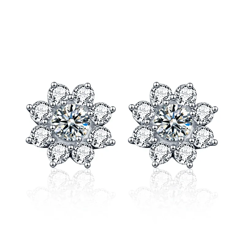 Wholesale Marguerite Flower Design Grade D Moissanite Earrings 925 Sterling Silver 0.5ct Moissanite Stud EarringS