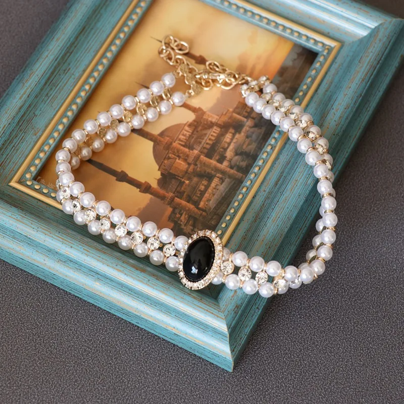 

European Retro Palace Style Double Imitation Pearl Necklace Dinner Dress Accessories Necklace Women 2021, Like picture