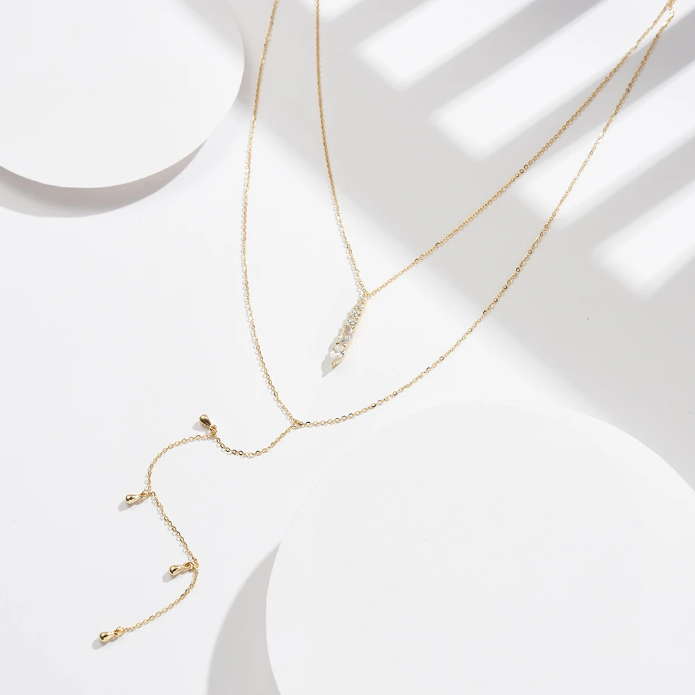 BQN11 RINNTIN Dainty Layered Long Necklace 14k Gold Plated/Silver Y-Shaped Lariat Necklace for Women Girls Gift