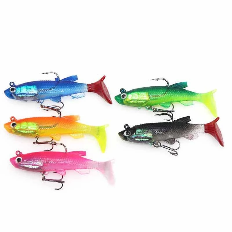 

Hot-selling 12g 8cm Fish Shape Lead Fishing Lures Jig Head Hook T Tail Factory Wholesale Sea Bass Bait, 5 colors