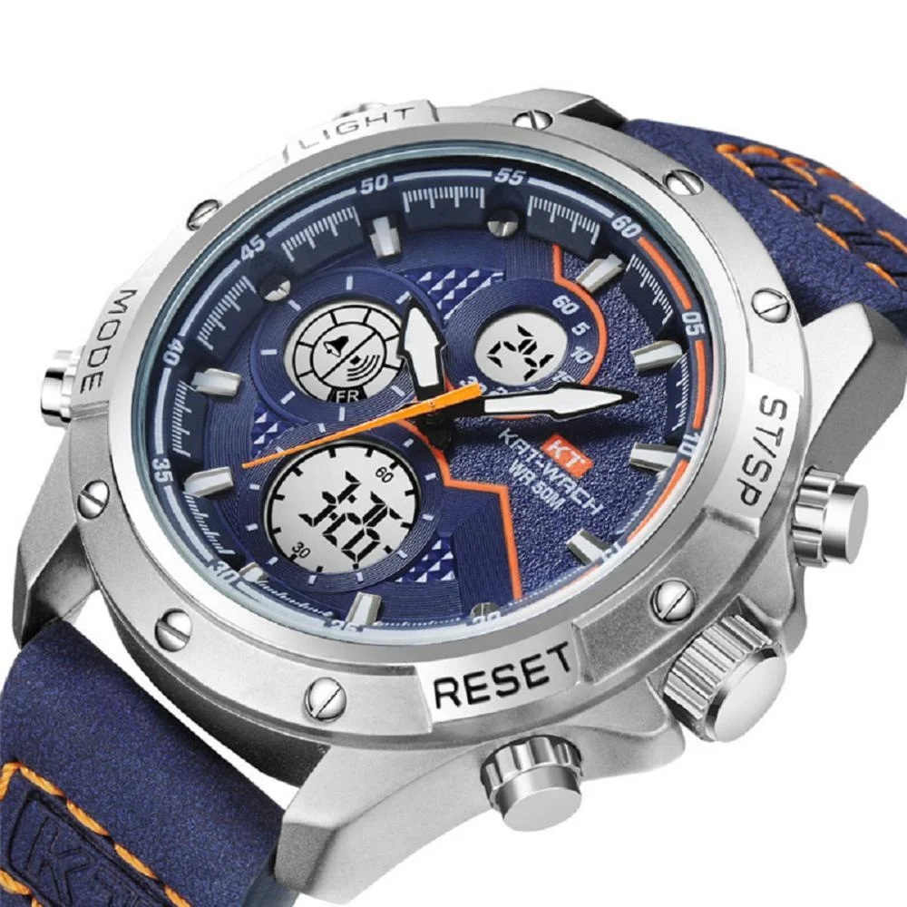 

KT 1805 Luxury Digital Watch Casual Leather Dual Display Luminous Waterproof Sport Watch Fashion Chronograph Clock Man relojes