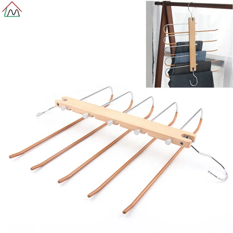 

360 rotating closet space saving wardrobe cloth pants clothes solid wooden pvc coated metal folding magic hanger with 2 hooks, Natural