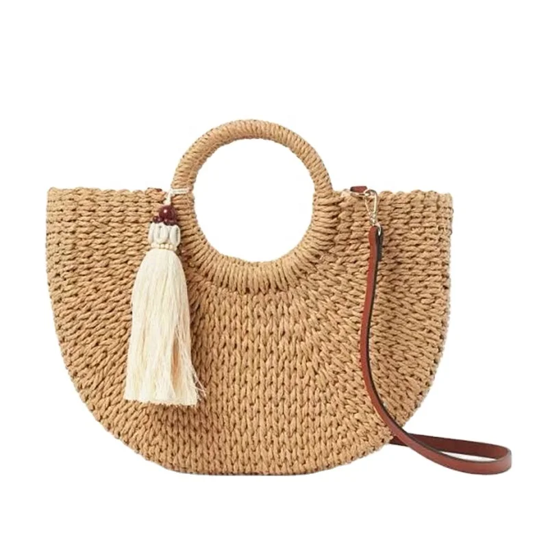 

Wholesale small half moon straw bucket bag fashion ladies beach handbags for women, Customizable