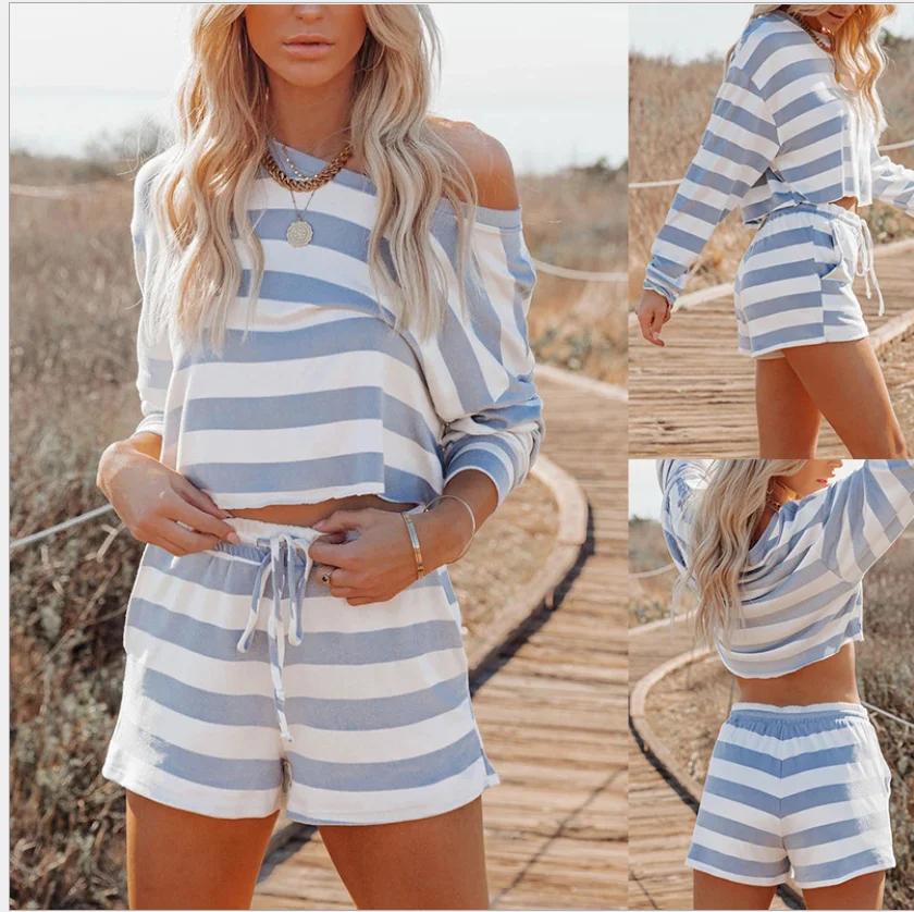 

High Quality Soft Sleepwear Women Loungewear Doubt Knitted Shorts Pajamas Set
