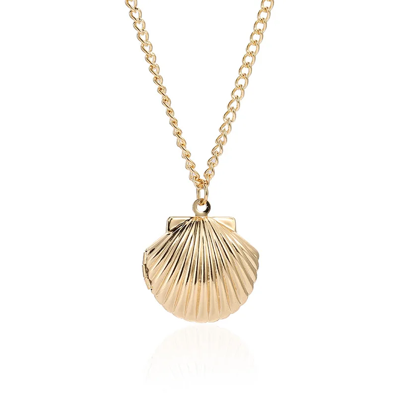 

Top sale amazon gold plated shell necklace fashion jewelry hawaii long chain gold locket pendant necklace photo, Silver and gold plated