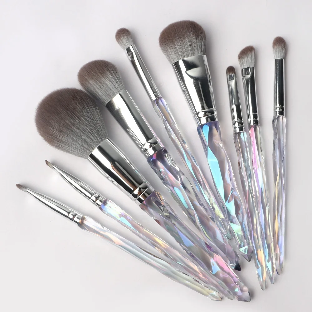 

9 Pieces Synthetic Bling Vegan Cruelty Free Foundation Crystal Luxury Wholesale Custom Private Label Makeup Brushes For Woman