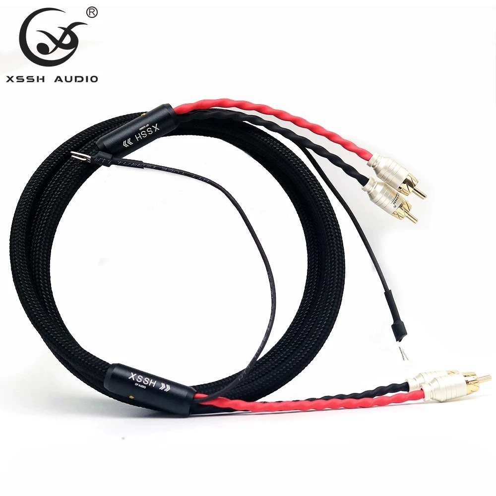 

XSSH YIVO Hifi Cable 2 RCA to 2 RCA ground U Spade Ground Wire plug Audio Cable Phono Tonearm Cord