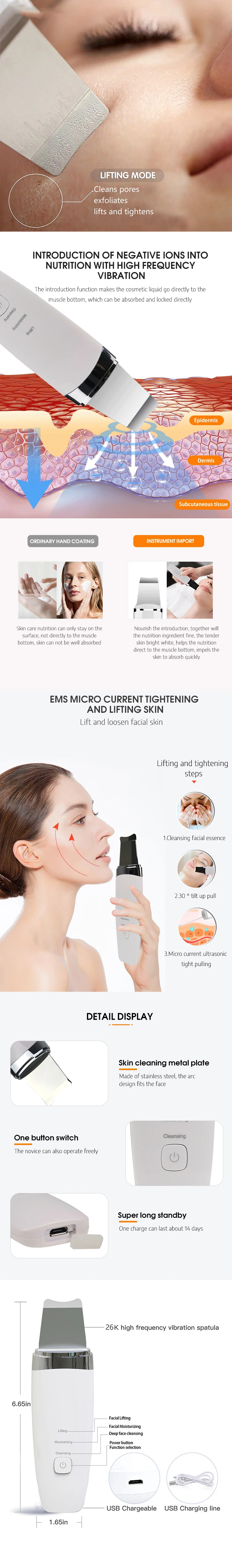 Facial sonosilk zemits kit exfoliator ultrasonic face skin scrubber machine for beauty salon