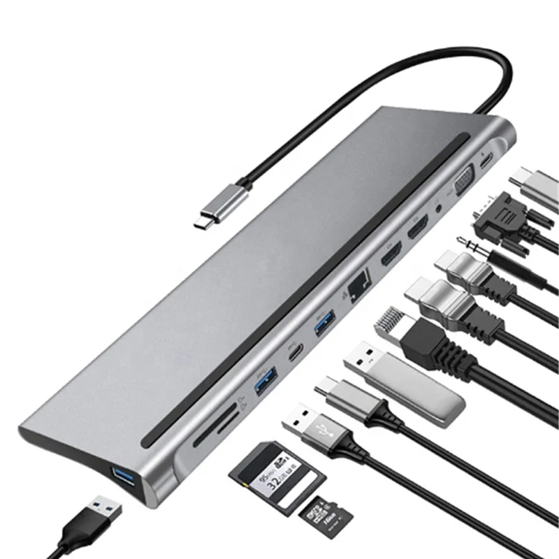 

Xput 12-In-1 12 In 1 Type C USB C USB-C Multi Hub Laptop Multiport Dock Docking Station With Dual HDMI For Macbook