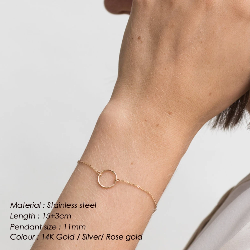 

Fashionable Eco-friendly Single Circle Hammer Finish Charm Bracelet Rose Gold Plated Gift Anklet, Gold/silver/rose gold