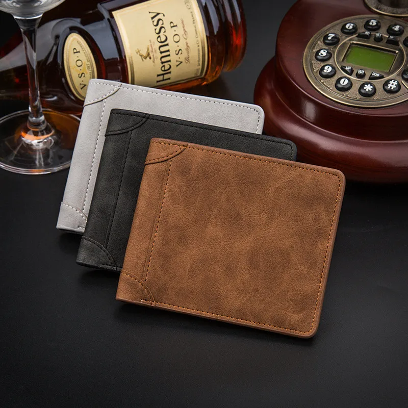 

Men Multi-card Men's Short Paragraph Matte Leather Wallets Retro Tri-fold Vertical Wallet, As the picture display