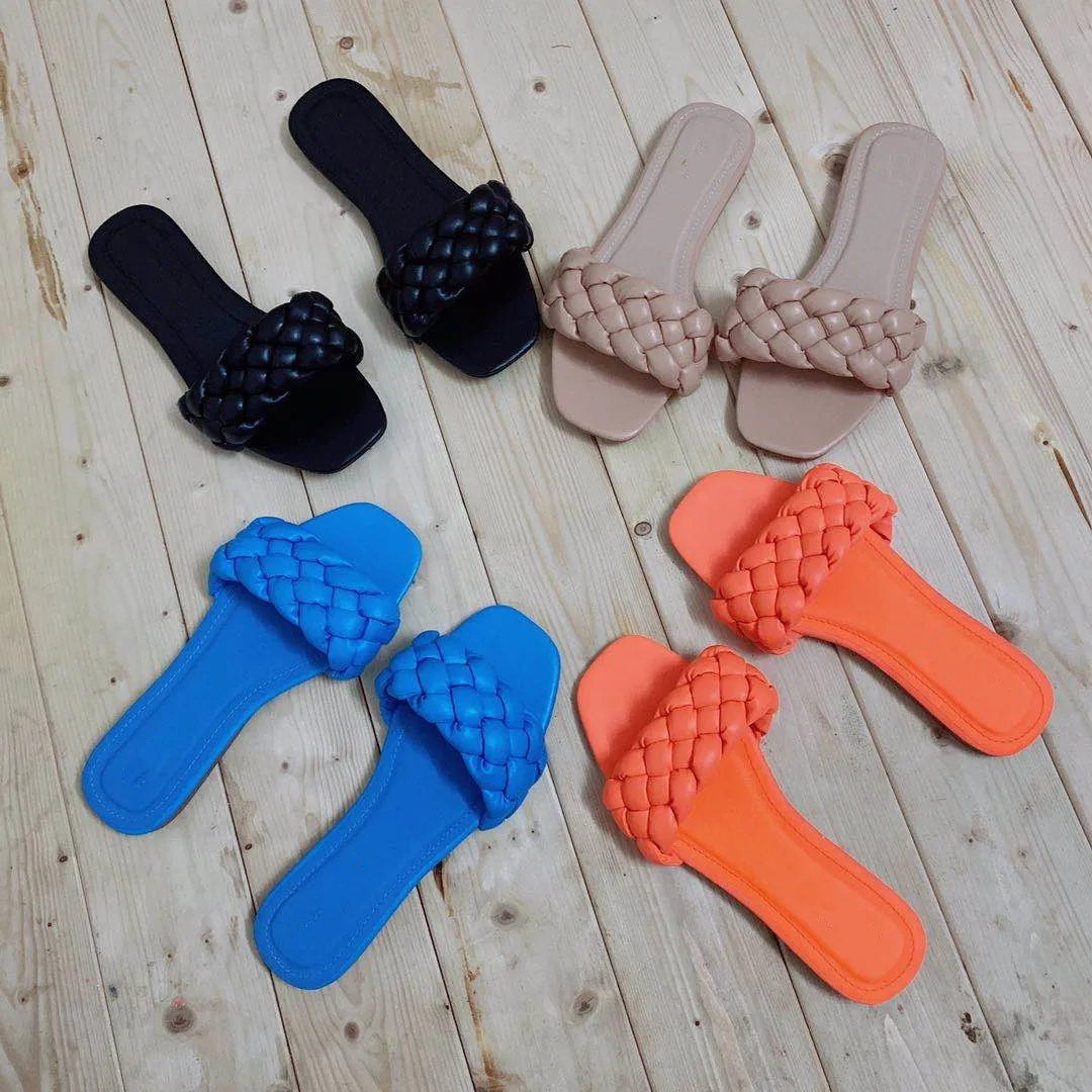 

Women Summer Slippers Ladies Square Toe Sandal Slipper Casual Flip Flops Beach Weave Flat Shoes Female Slip On Shoe New Fashion, Picture color