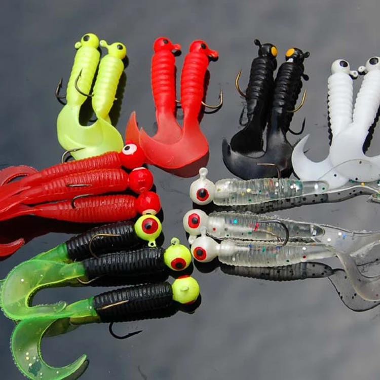 

21pcs Mixed Tackle Swim Screw Worm Baits Curled Long Tail Soft Fishing Lure Kits With Lead Hooks