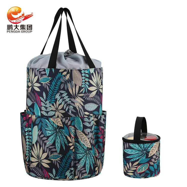 

wholesale big and small organizer tote crochet hook blue travel knitting two layer yarn storage bag, Blue print