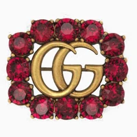 

Double G Letter Crystal Brooch Pins for Women CZ Broaches