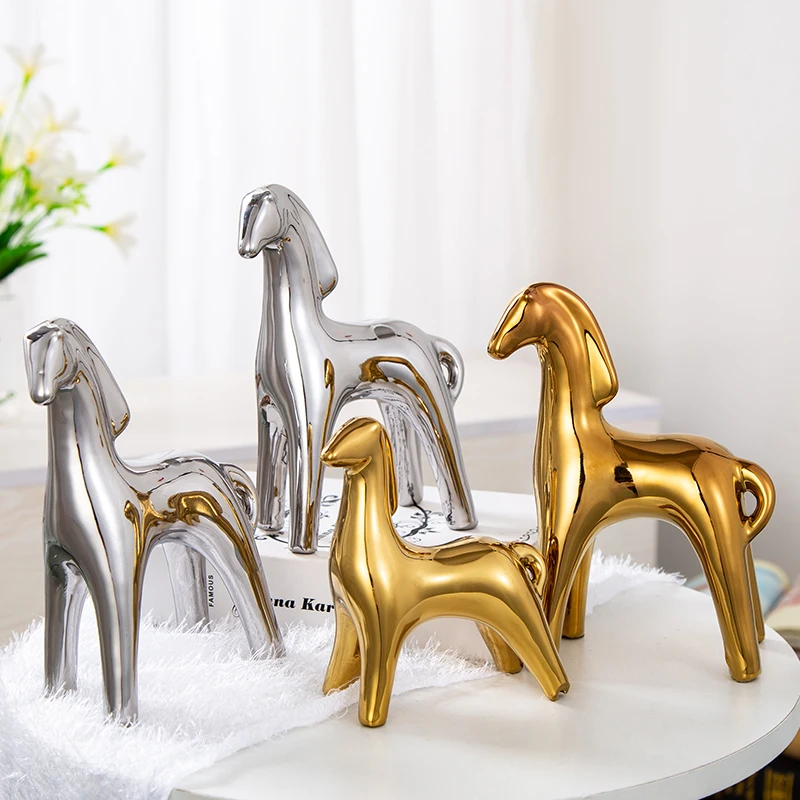 

Home decor ceramic animals ornaments modern minimalist Nordic gold plating little horse for home decoration accessories