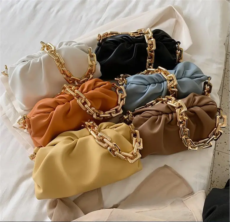 

Luxury Women Trendy 2020 New Cloud Wrinkle Handle Clutch Bag Lady INS Solid Big Chains Casual Shoulder Bag Purse Crossbody Bolsa, As picture