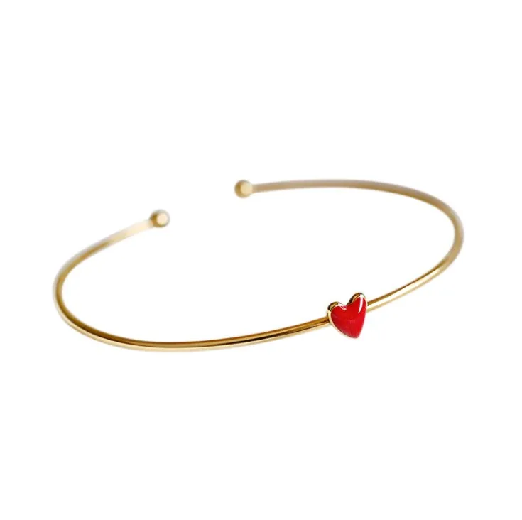 

New Fashion Initial Enamel Heart Bangle Bracelet Gold Plated 925 Sterling Silver Bracelet Jewelry For Women Men