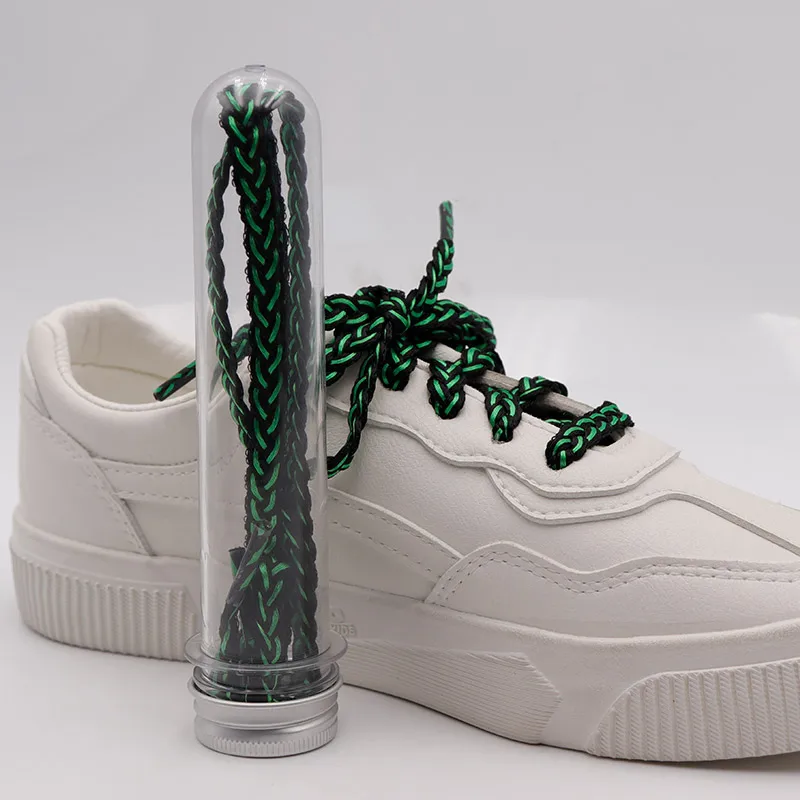 

Coolstring Company Wholesale Custom Two Colors Green and Black Flat Ribbon Weave Shoelaces For jordans And yeezys Shoes, Support any panton color customized