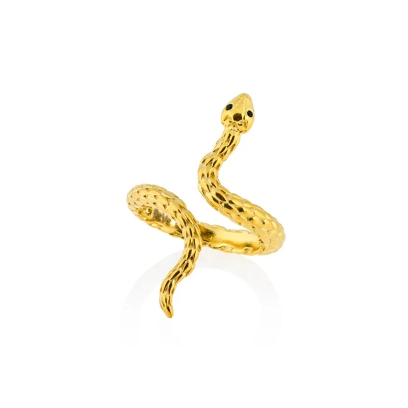 

INS Styles 925 Sterling Silver Gold Personalized Snake Luxury Black Cubic Zircon Ring For Women 2021 New