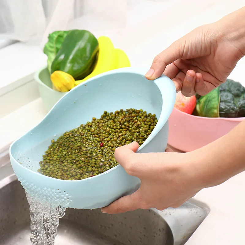

Thickened Food Grade Plastic Rice Washer Strainer washing colander with Handle for Vegetables and Fruits Water Drain bowl