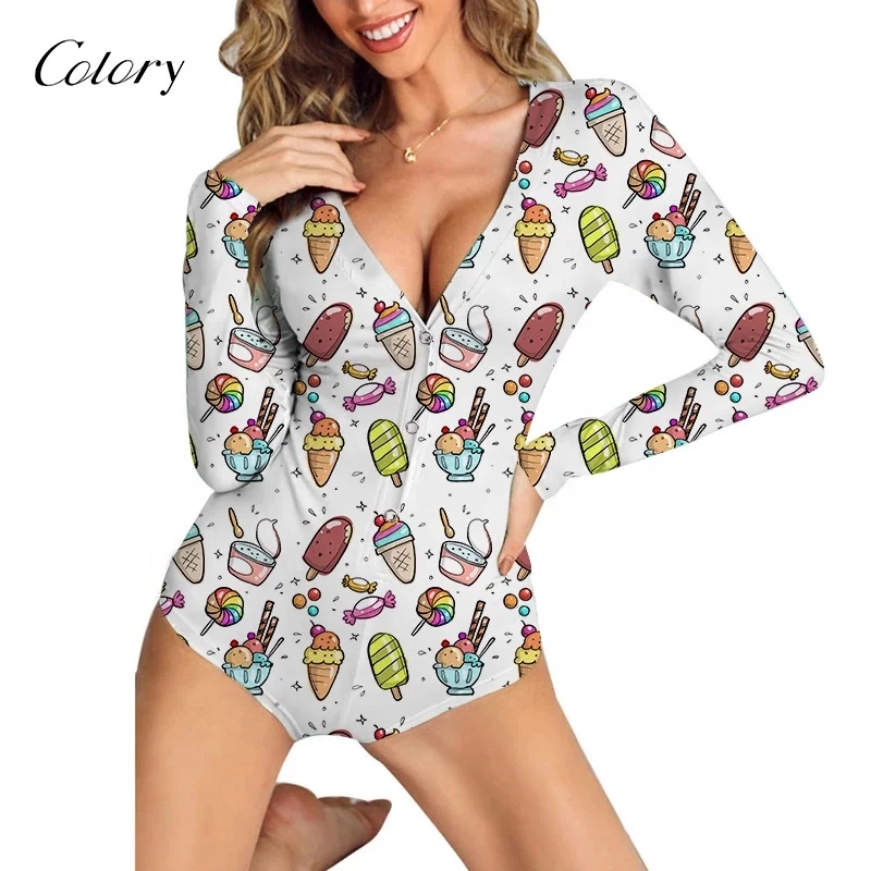 

Colory Women Onesie Pajamas Long Sleeve Shirts Women Bodysuit Women, Picture shows