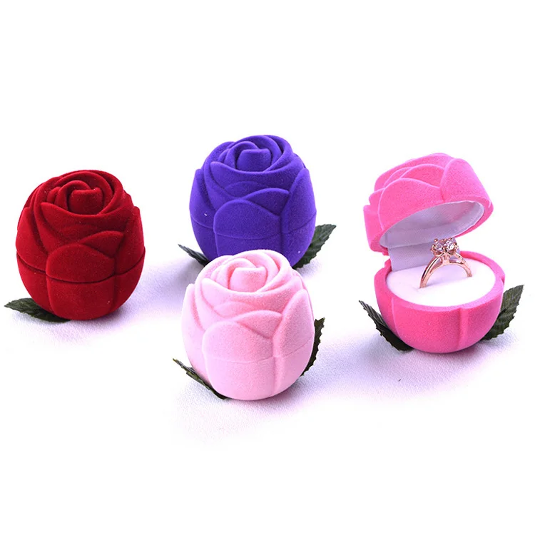 

Wholesale custom various color velvet wedding rose ring box earring set gift packaging box jewelry box, Purple/red/pink/peach