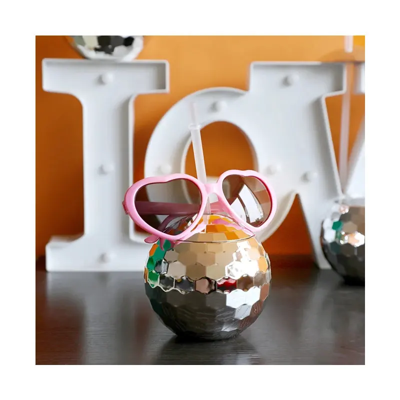 

Creative DISCO Mirror Ball Cold Drinks Mug With Straws PP Portable Yerba Mate Tea Cup Wedding Birthday PARTY Bar Cocktail Glass