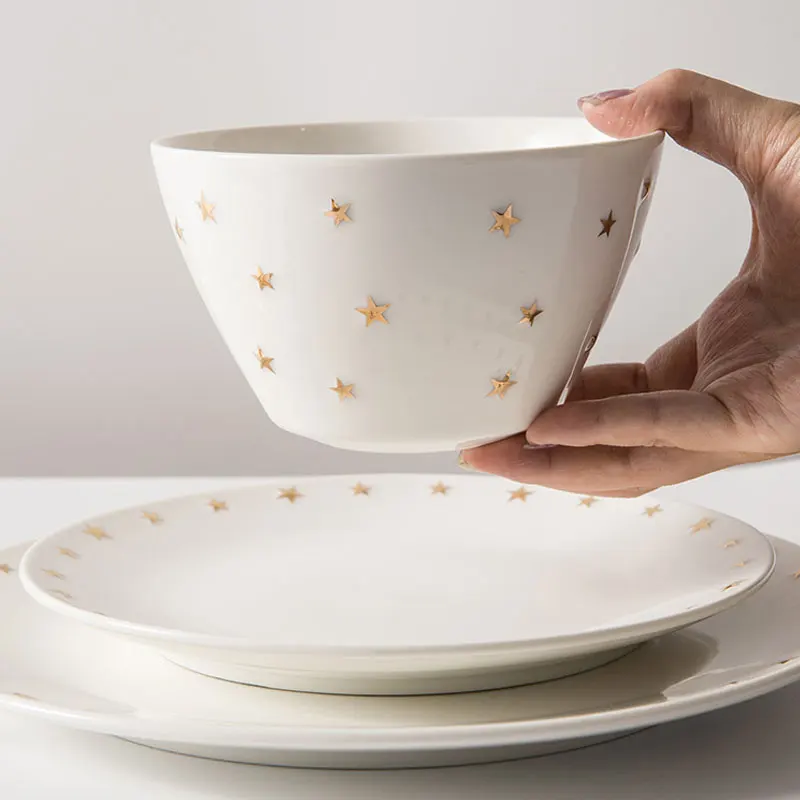 Restaurant Stars Rim White Plates Ceramic Dinner European Tableware Set