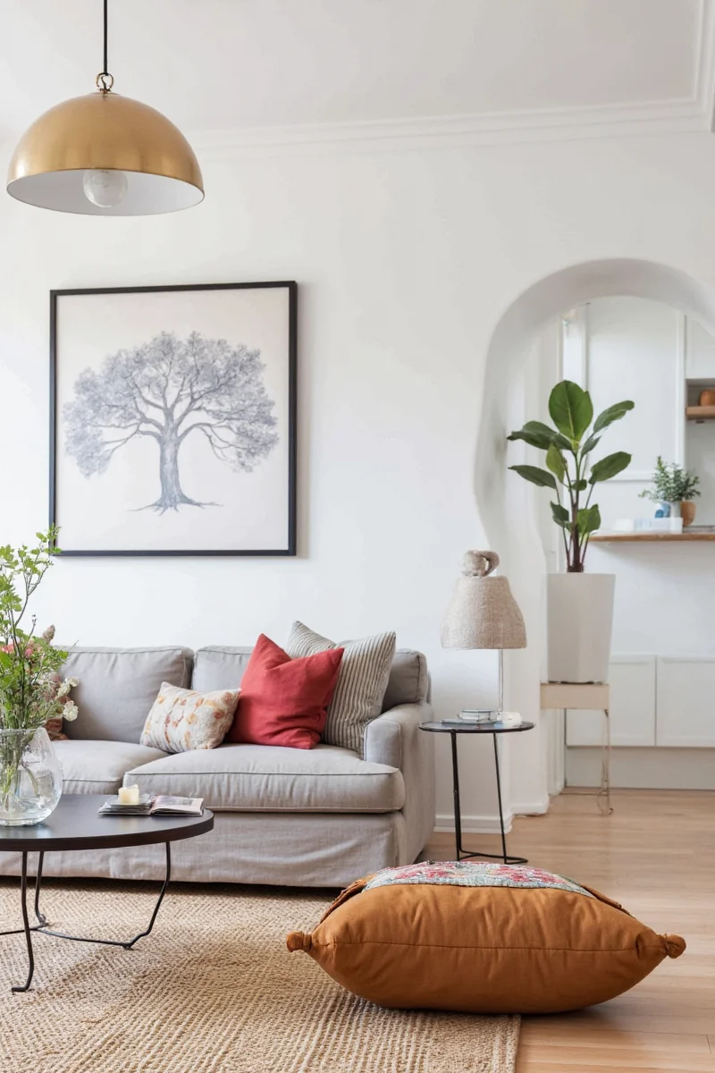 Convertible sofa bed for guests in small apartment