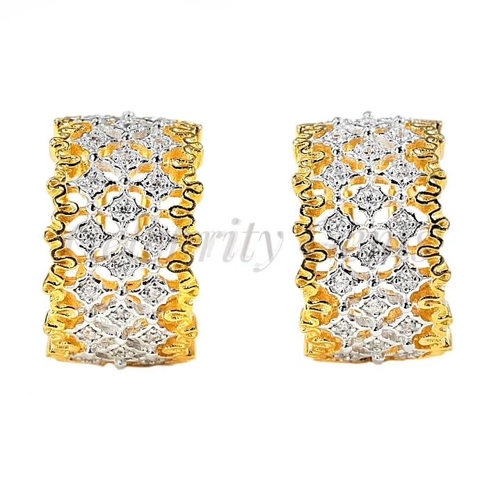 

Two Tones Italian Crafted Gold Plated 925 Sterling Silver Earrings for Women, Gold/sliver