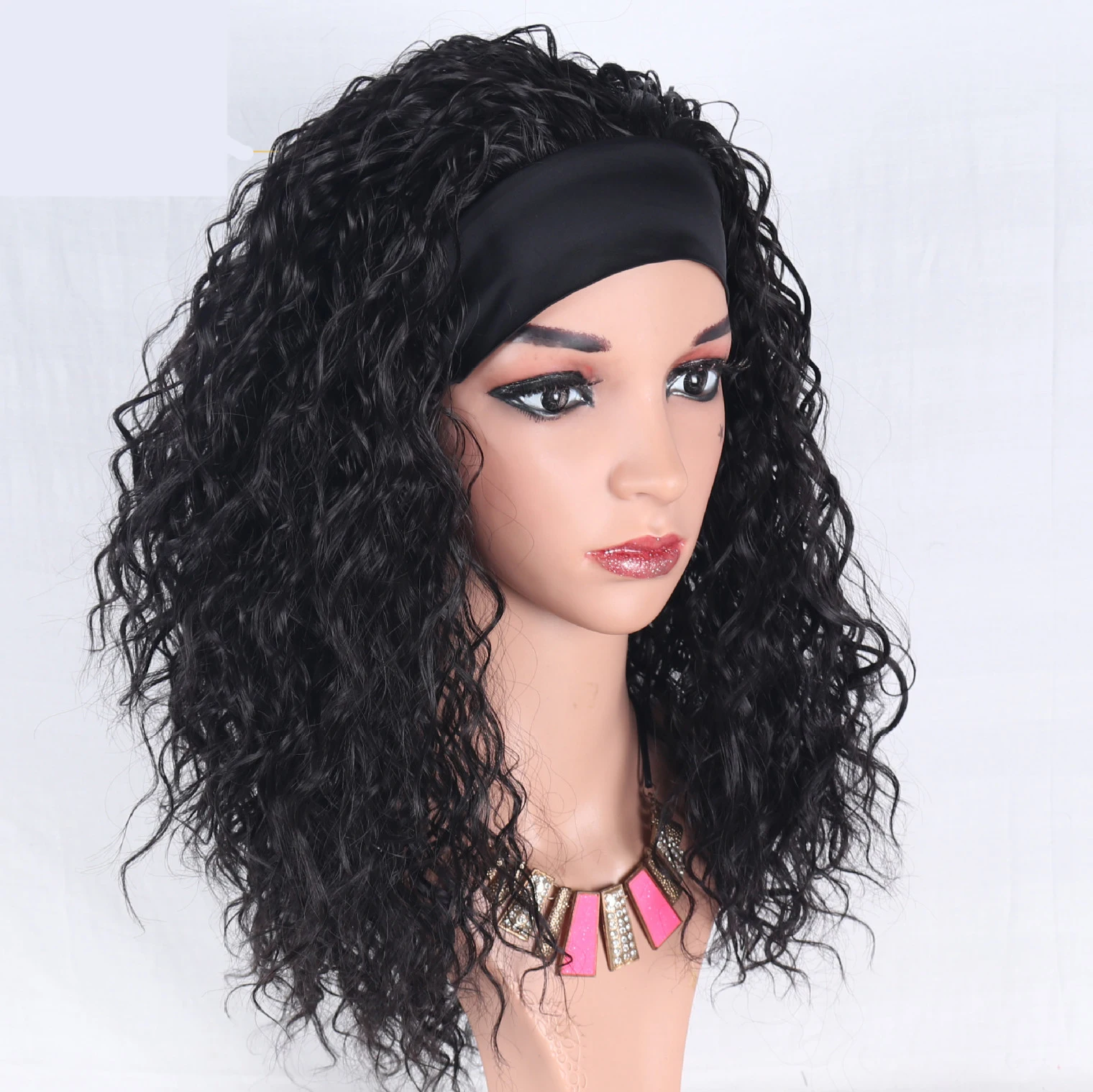

HotSelling Synthetic Turban Braided wool curls Wig Afro Puff Headband Hair Bun with Bangs