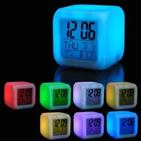 

Custom Logo Promotion Gift Square 7 Colors Changing Cube LCD Digital Alarm Clock with Print