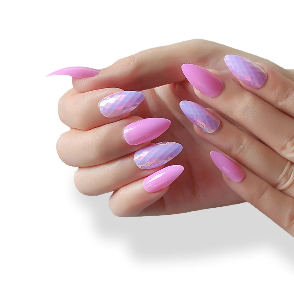 

24pcs/Boxed Nail Art Tips Pointed Long False Nail Mermaid Scale Skin Texture Press on Nails