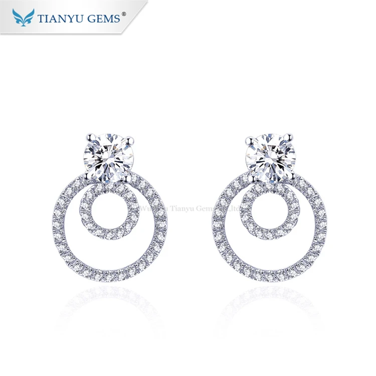 

Tianyu Gems Gold Jewelry Earring 10K White Gold White Moissanite Charm Wholesale Hoop Earrings