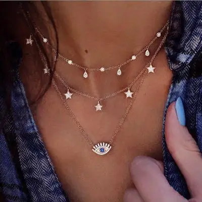 

Layered Necklaces choker with Evil Eyes rhinestone and Star Jewelry for Women and Girls, Picture