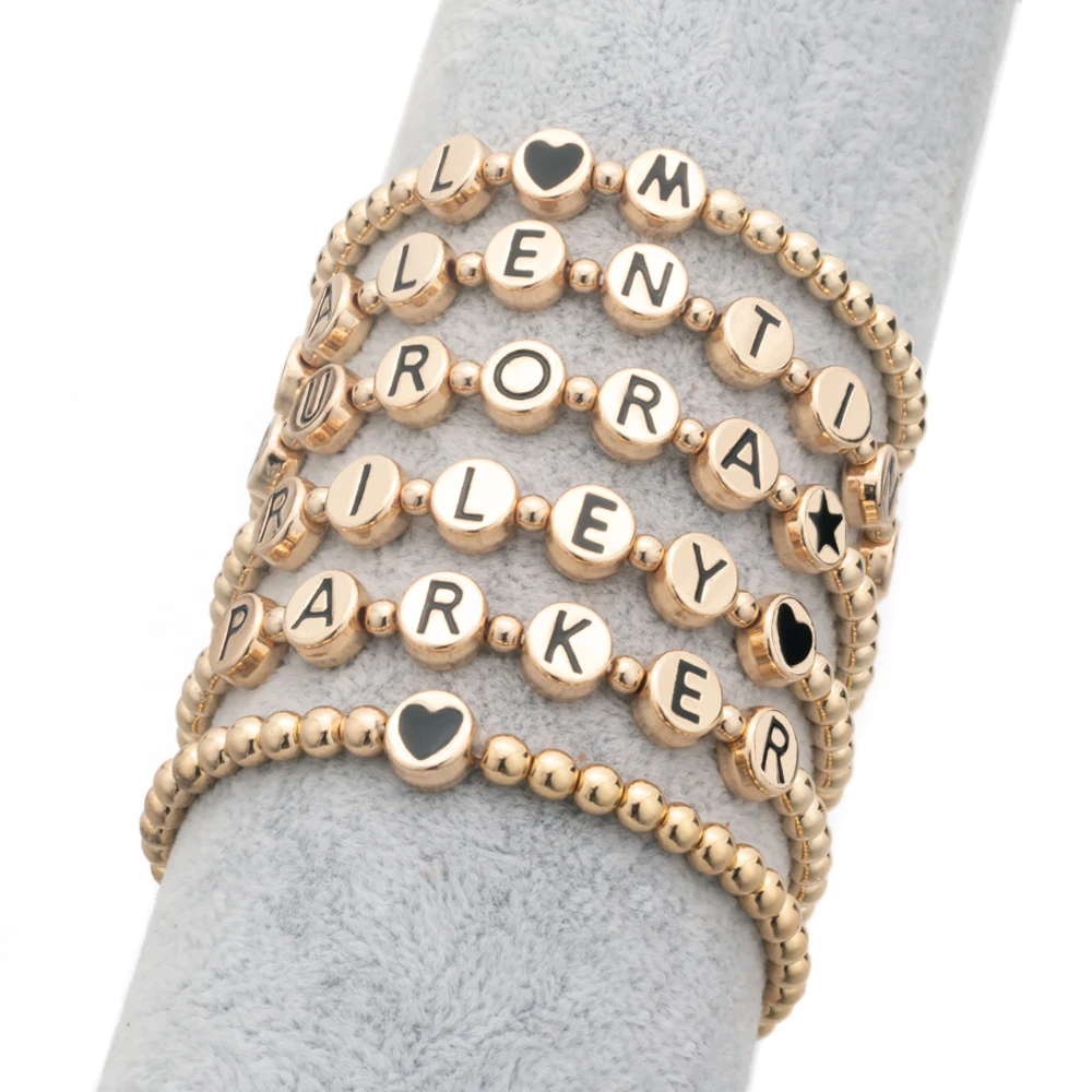 

New Fashion Jewelry Custom Gold Pisa Beads Bangle Black Letter Bracelets For Girls Gift