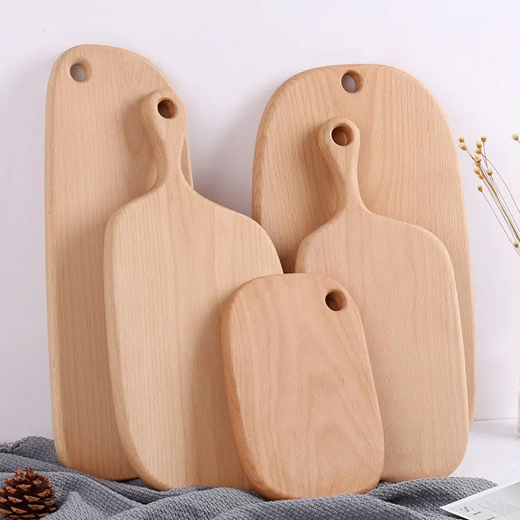 

Kitchen Bread Pizza Organic Beech Wood Bamboo Chopping Cutting Board With Handle and Hole